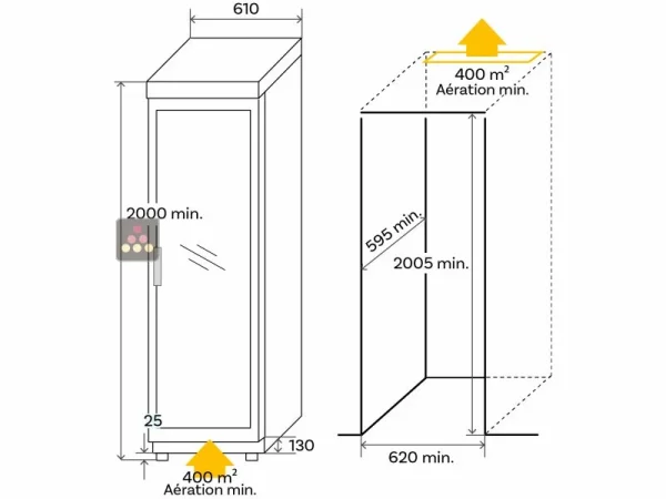 Protections acheteurs Meilleure vente 😀 CALICE Combiné enchassable d’une cave à vin mono-température et d’une cave à cigares – Bouteilles inclinées 👍 1